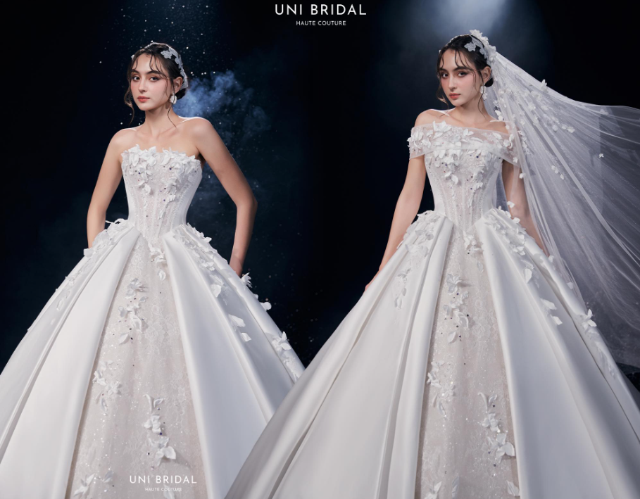 Thiết kế váy cưới 2in1 trễ vai và cúp ngực kết hợp