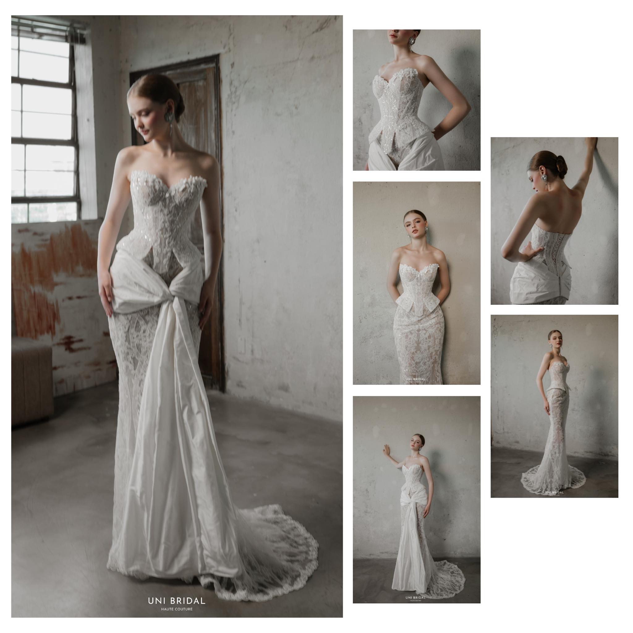 Mẫu váy cưới đuôi cá với chi tiết điểm nhấn ở eo làm nổi bật đường cong mềm mại