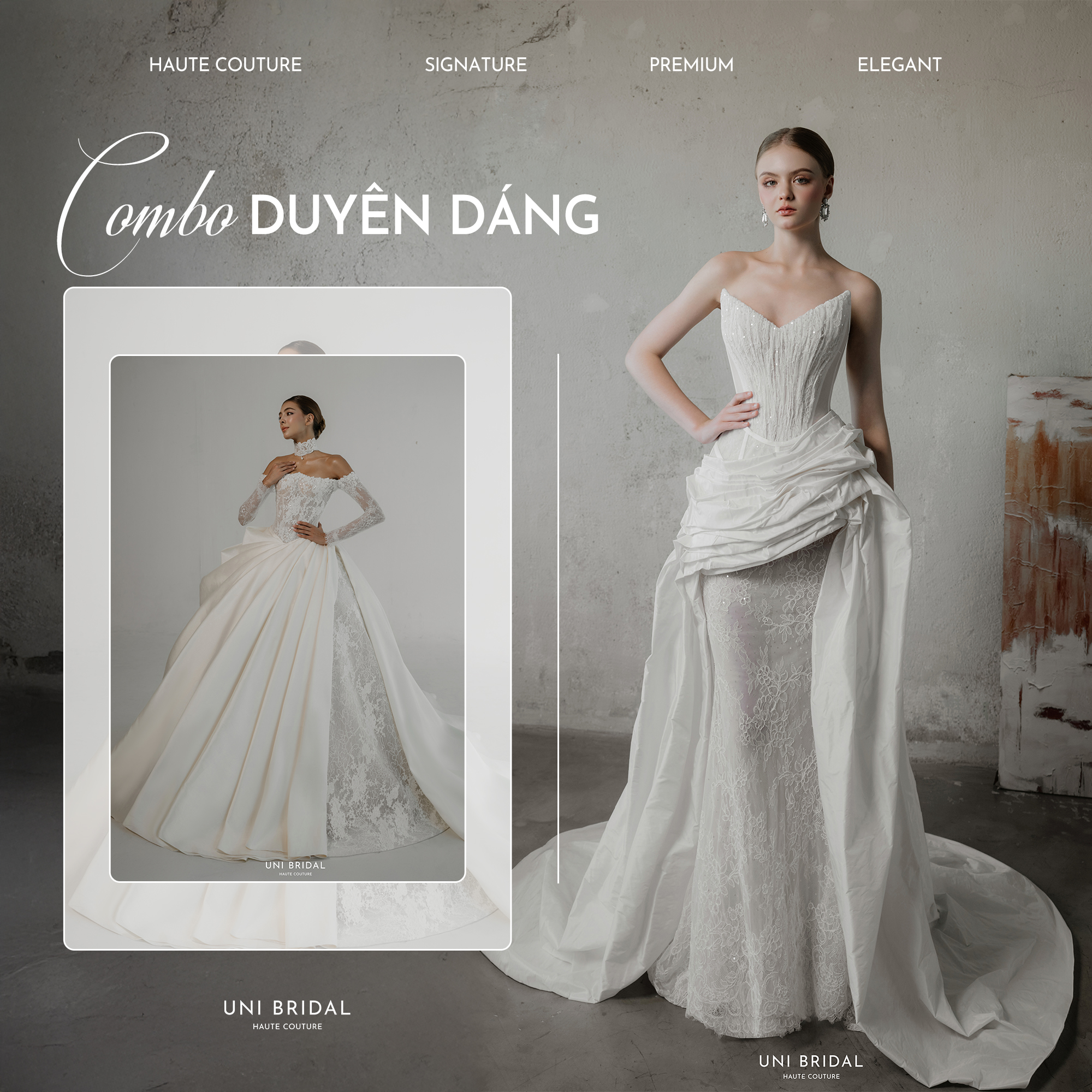 Thuê combo váy cưới tại Uni Bridal nàng sẽ nhận được mức giá siêu ưu đãi