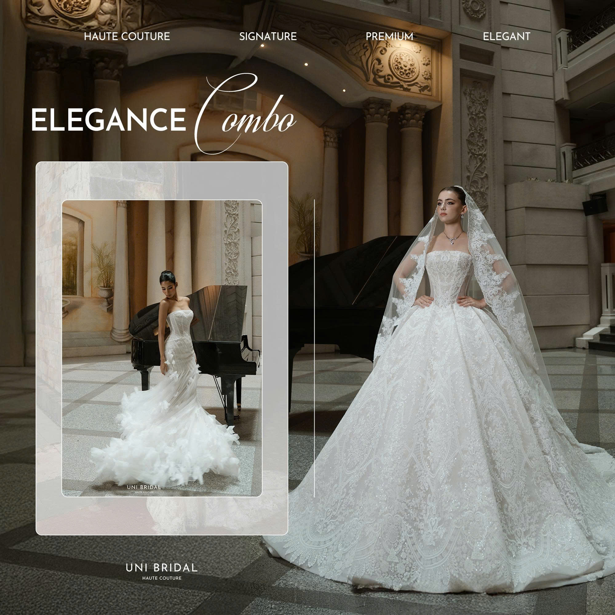 Tạo hiệu ứng thị giác sống động với combo váy cưới Elegance